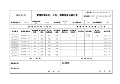 管道防腐补口、补伤、剥离强度检查记录